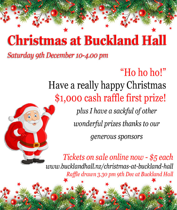 Christmas at Buckland Hall Raffle Tickets $1000 first prize