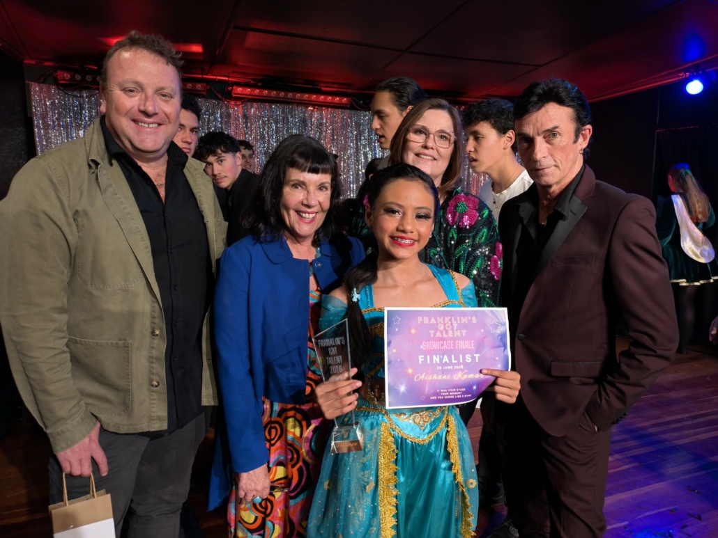 Franklin's Got Talent 2026 winner Aishani Kumar with judges Michele A'Court, Lisa Lorrell, Tim Roxborogh & Andre Vegas